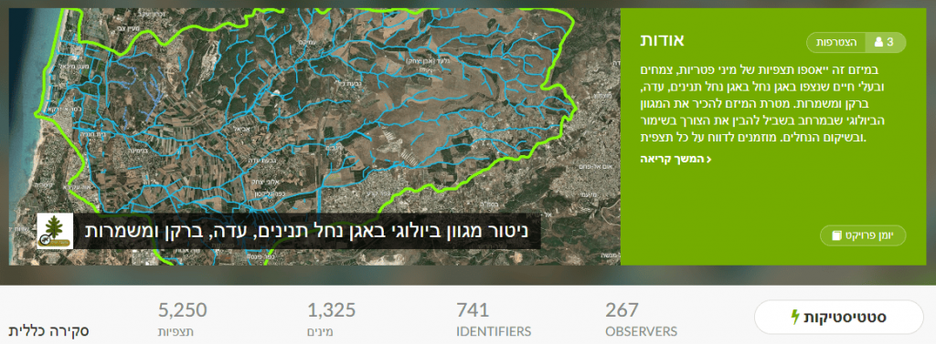פרויקט iNaturalist של מיזם תיעוד מינים באגן נחל